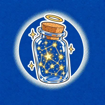 A glass jar of glowing stars with a little halo